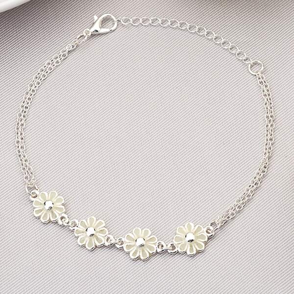 

1pc Daisy Decor Metallic Bracelet, Silver