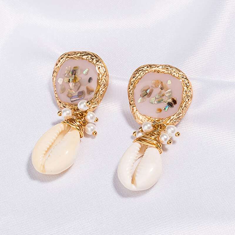 

1pair Pearl & Shell Decor Drop Earrings, Multicolor