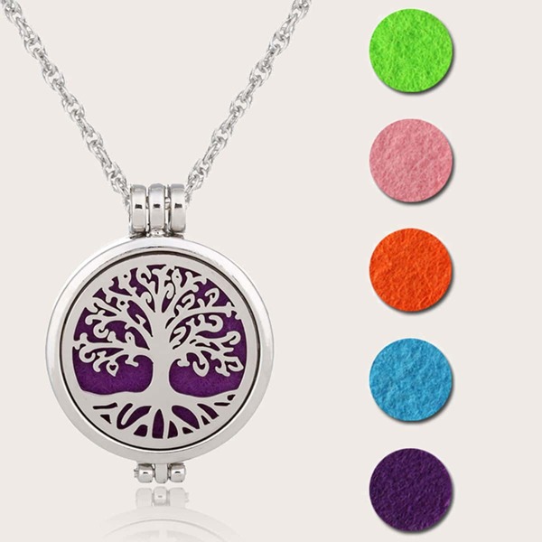 

1pc Tree Aromatherapy Pendant Necklace With 5 Felt Pads, Silver