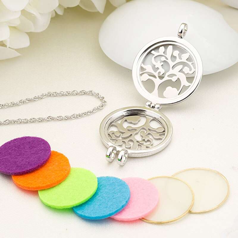 

1pc Tree Of Life Aromatherapy Necklace With 7 Felt Pads, Silver