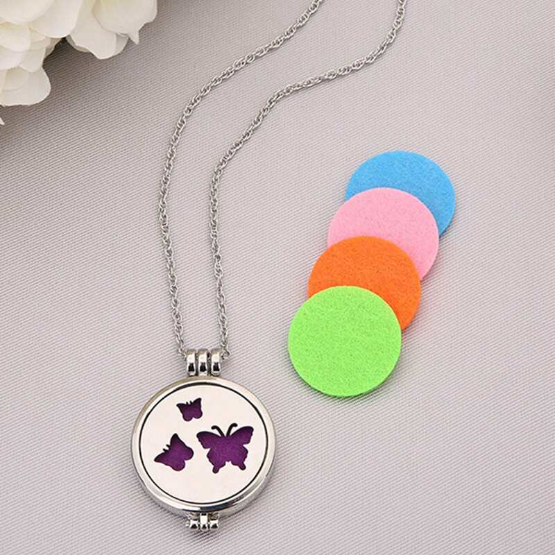 

1pc Hollow Out Butterfly Aromatherapy Pendant Necklace With 5 Felt Pads, Silver