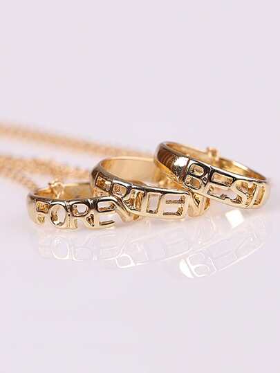 3pcs Hollow Out Letter Round Pendant Necklace