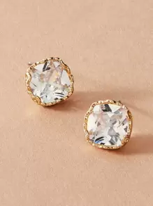 1pair Rhinestone Decor Stud Earrings - Silver - View 2