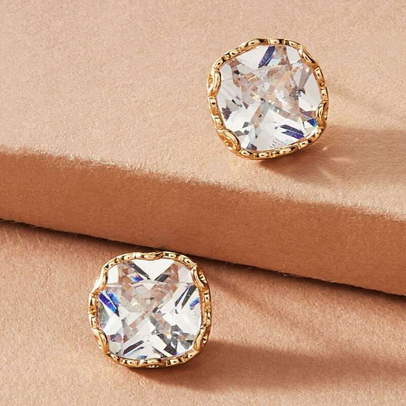 

1pair Rhinestone Decor Stud Earrings, Silver