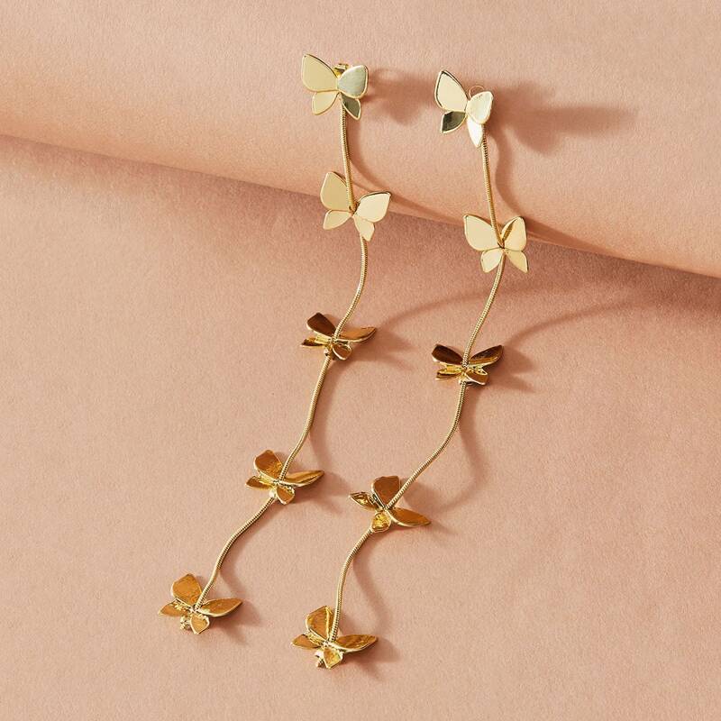 

1pair Butterfly Decor Long Drop Earrings, Gold