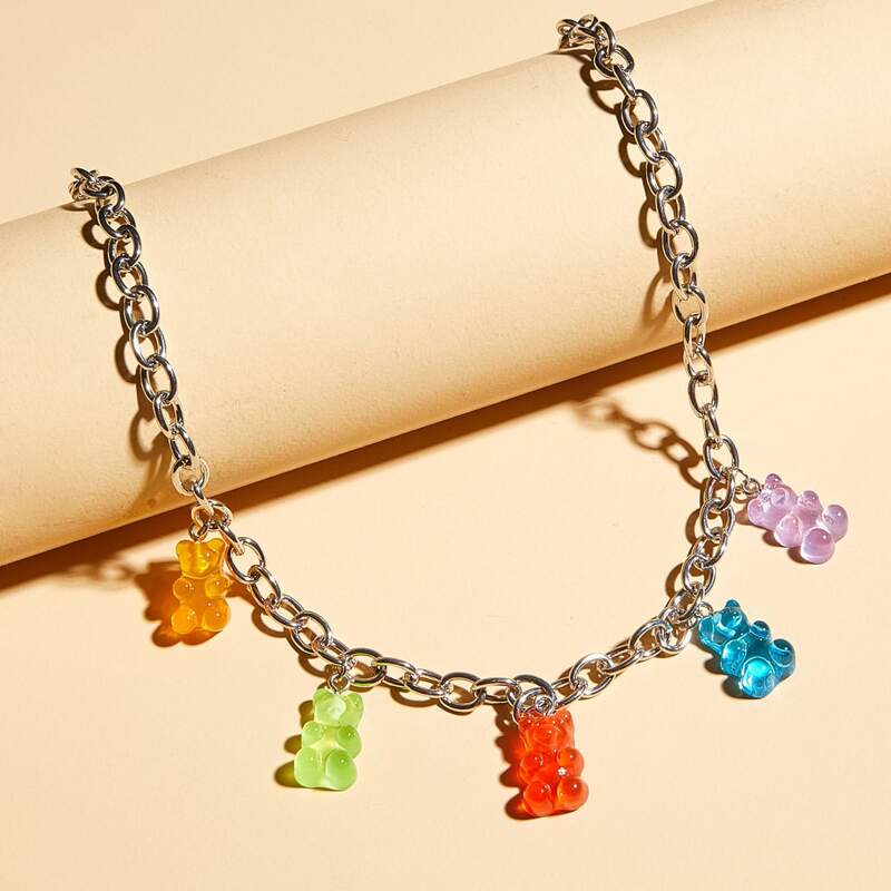 

1pc Bear Charm Necklace, Multicolor