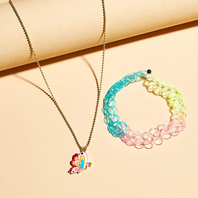 

2pcs Butterfly Charm Necklace, Multicolor