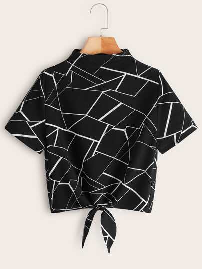 Top geométrico bajo con cordón