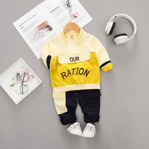 

Toddler Boys Letter Graphic Half Zipper Sweatshirt With Joggers, Multicolor