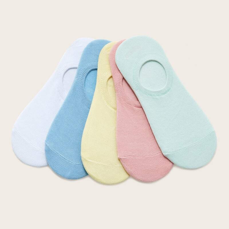 

5pairs Solid Socks, Multicolor