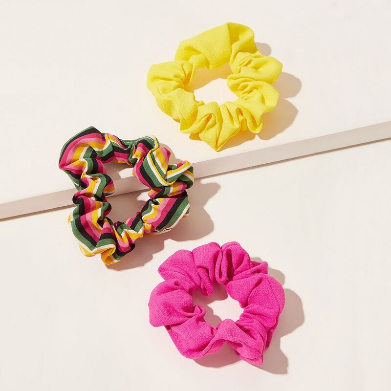 

3pack Striped & Solid Scrunchie, Multicolor