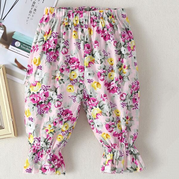 

Цветочные брюки с оборками для девочек, Розовые