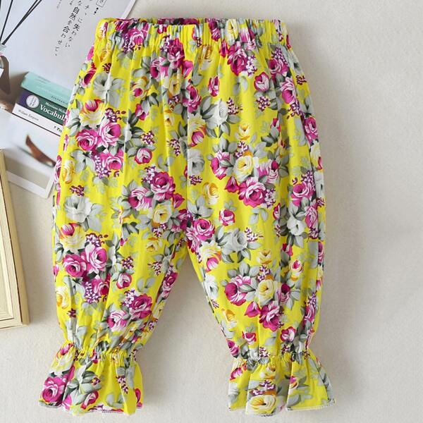 

Toddler Girls Ruffle Cuffed Large Floral Pants, Yellow