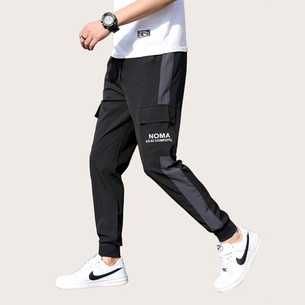 

Men Letter Graphic Flap Pocket Cargo Pants, Black