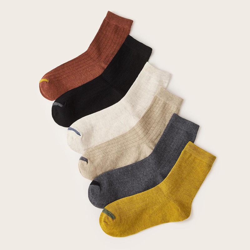 

6pairs Ribbed Detail Socks, Multicolor