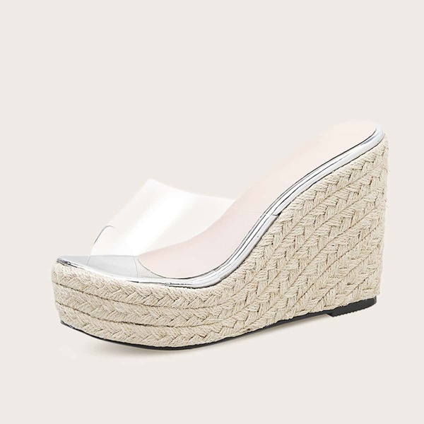

Clear Open Toe Espadrille Wedges Mules