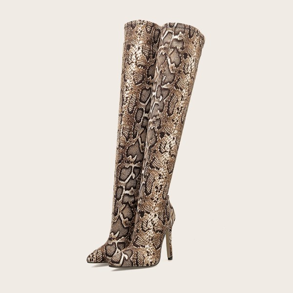 

Snakeskin Pattern Stiletto Boots, Multicolor