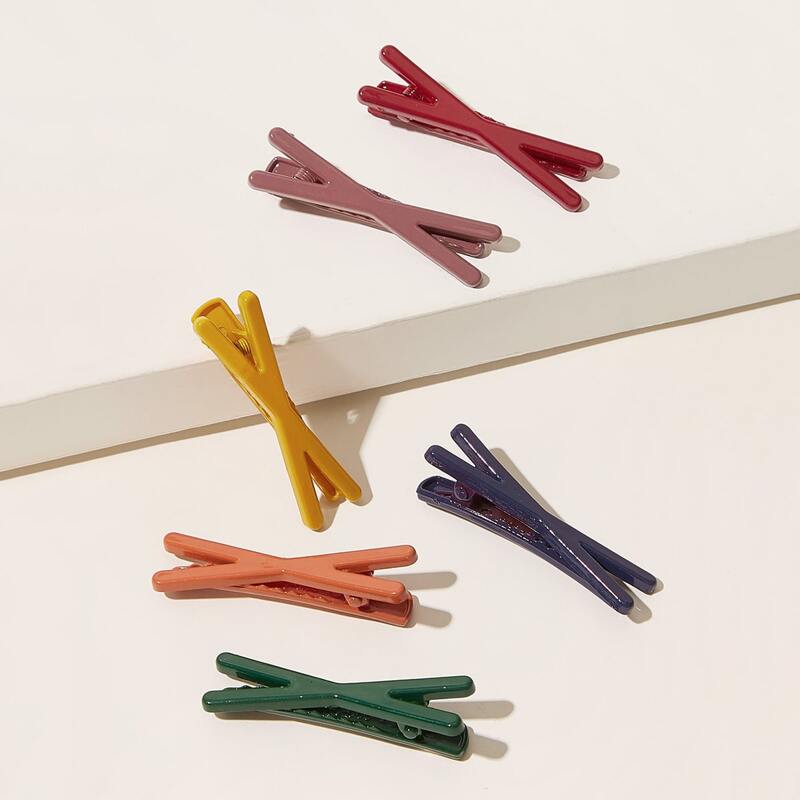 

6pcs Cross Design Hair Clip, Multicolor