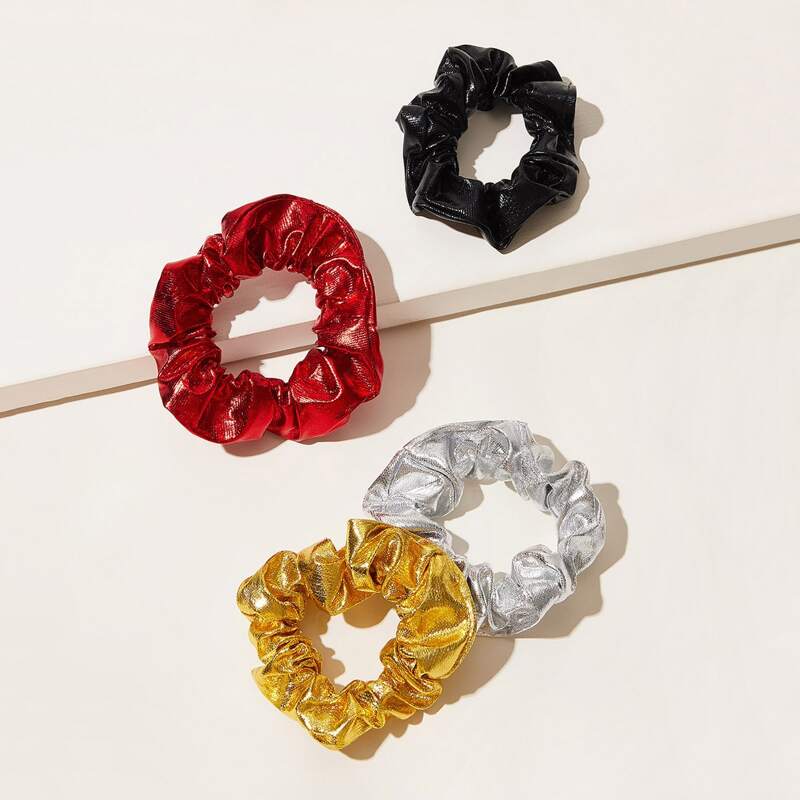 

4pcs Metallic Scrunchie, Multicolor