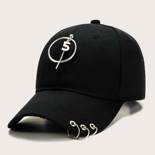 

Metal Number & Ring Decor Baseball Cap, Black