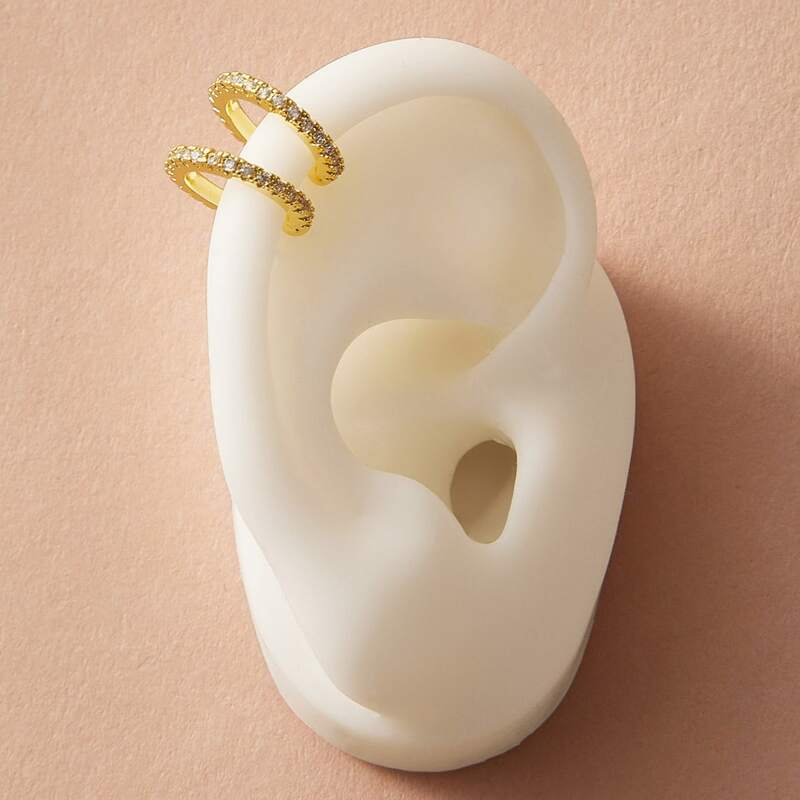 

1pair Rhinestone Decor Ear Cuff, Gold