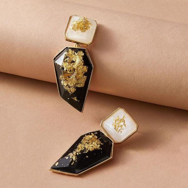 

1pair Geometric Shaped Drop Earrings, Gold