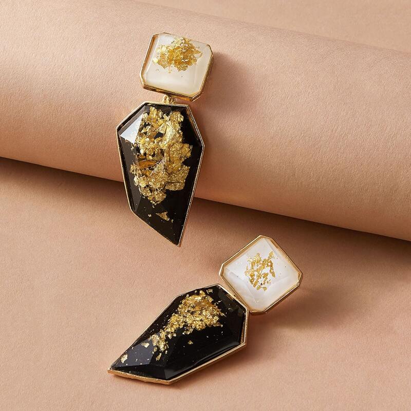 

1pair Geometric Shaped Drop Earrings, Gold