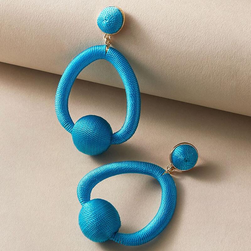 

1pair Braided Rope Hollow Out Drop Earrings, Blue
