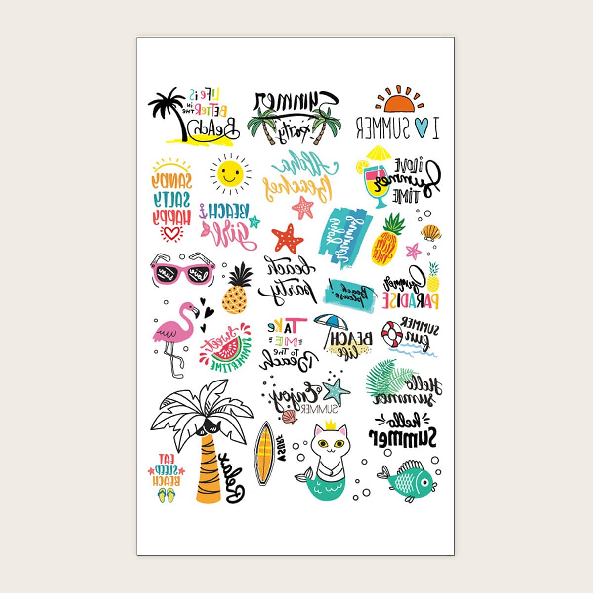 

Tree & Letter Graphic Tattoo Sticker, Multicolor