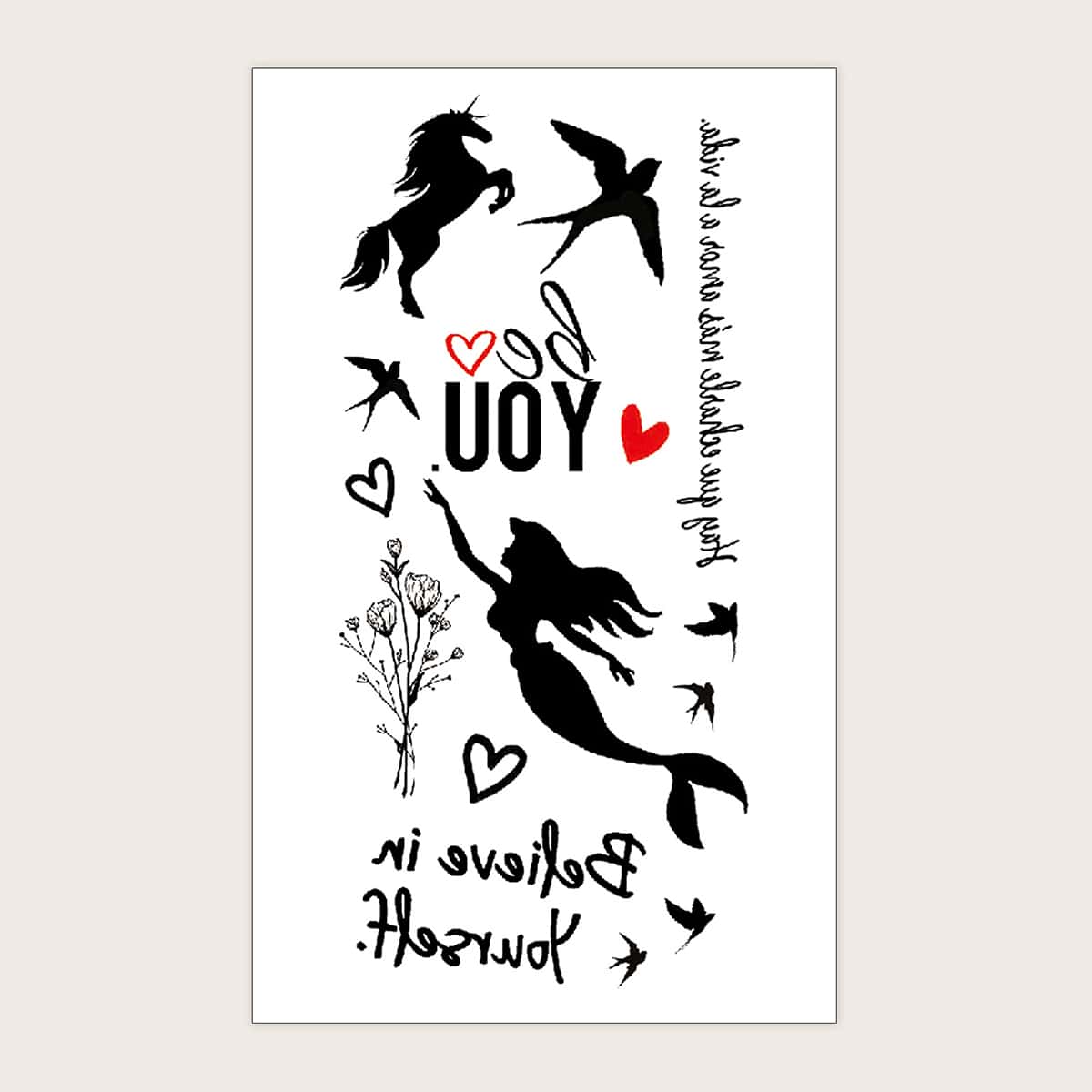 

Mermaid & Letter Graphic Tattoo Sticker, Black