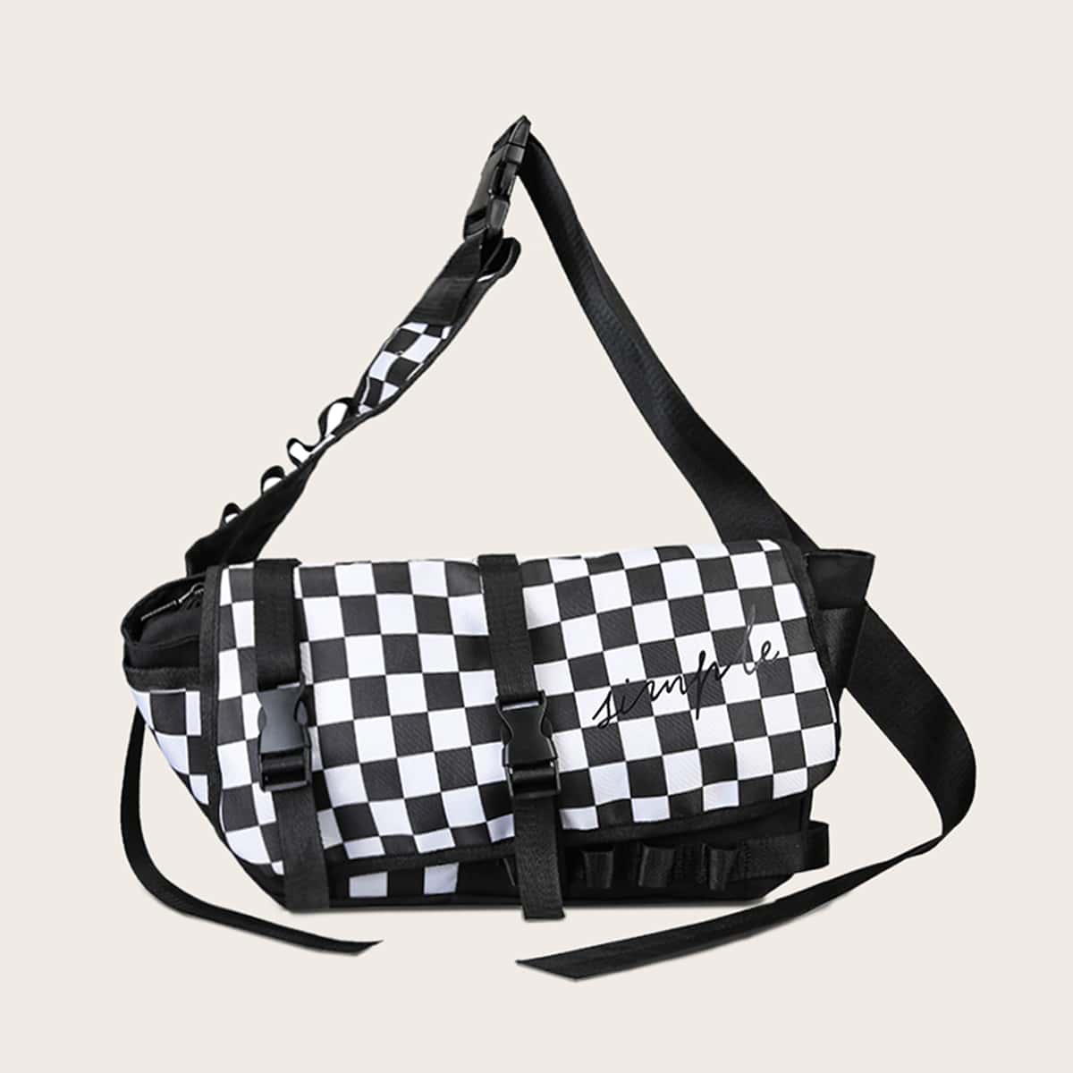 

Guys Checkerboard Pattern Travel Bag, Black and white