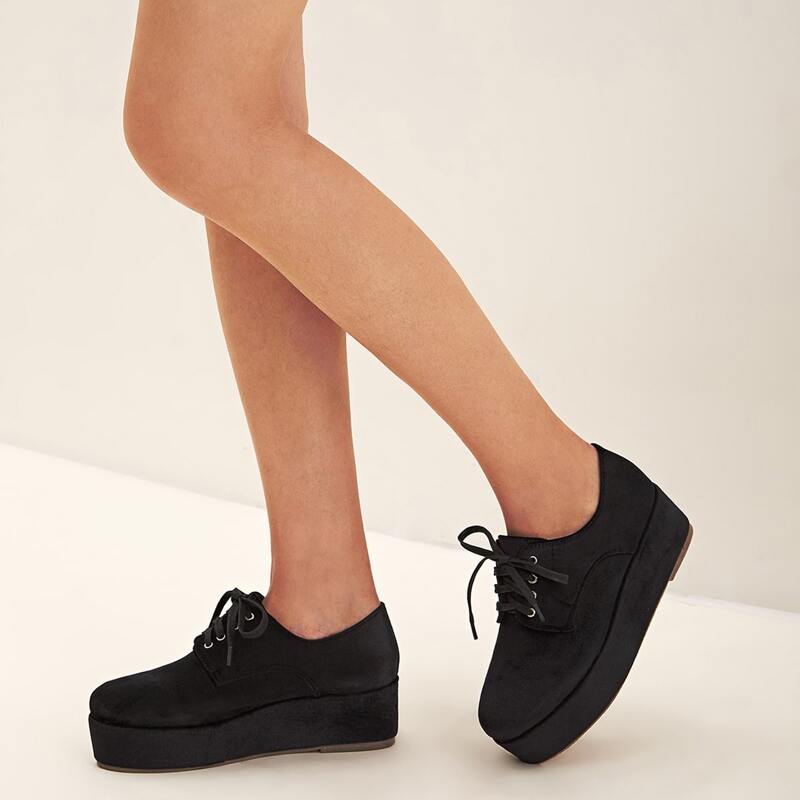 

Lace-up Front Velvet Wedges, Black