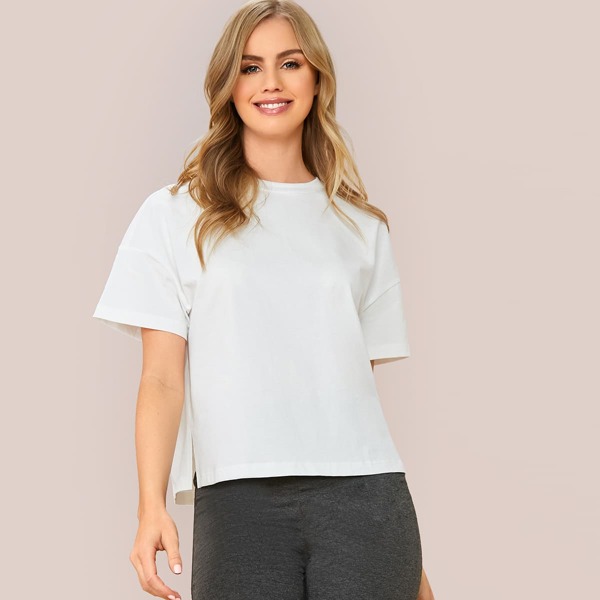 

Drop Shoulder Solid Tee, White