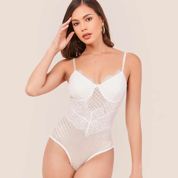 

Padded Bust Sleeveless Lace Bodysuit, White