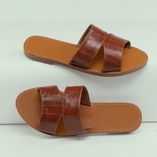

Crocodile Embossed Side Cut Out Band Slide Sandals, Brown