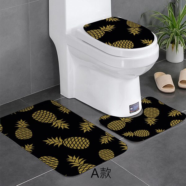 

3pcs Pineapple & Leaf Print Bath Mat & Closestool Lid Cover Set, Multicolor