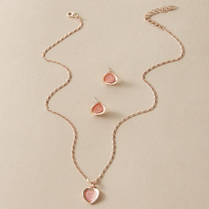 

3pcs Heart Decor Necklace & Earrings