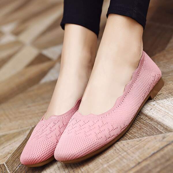 

Scalloped Trim Wide Fit Flats, Pink