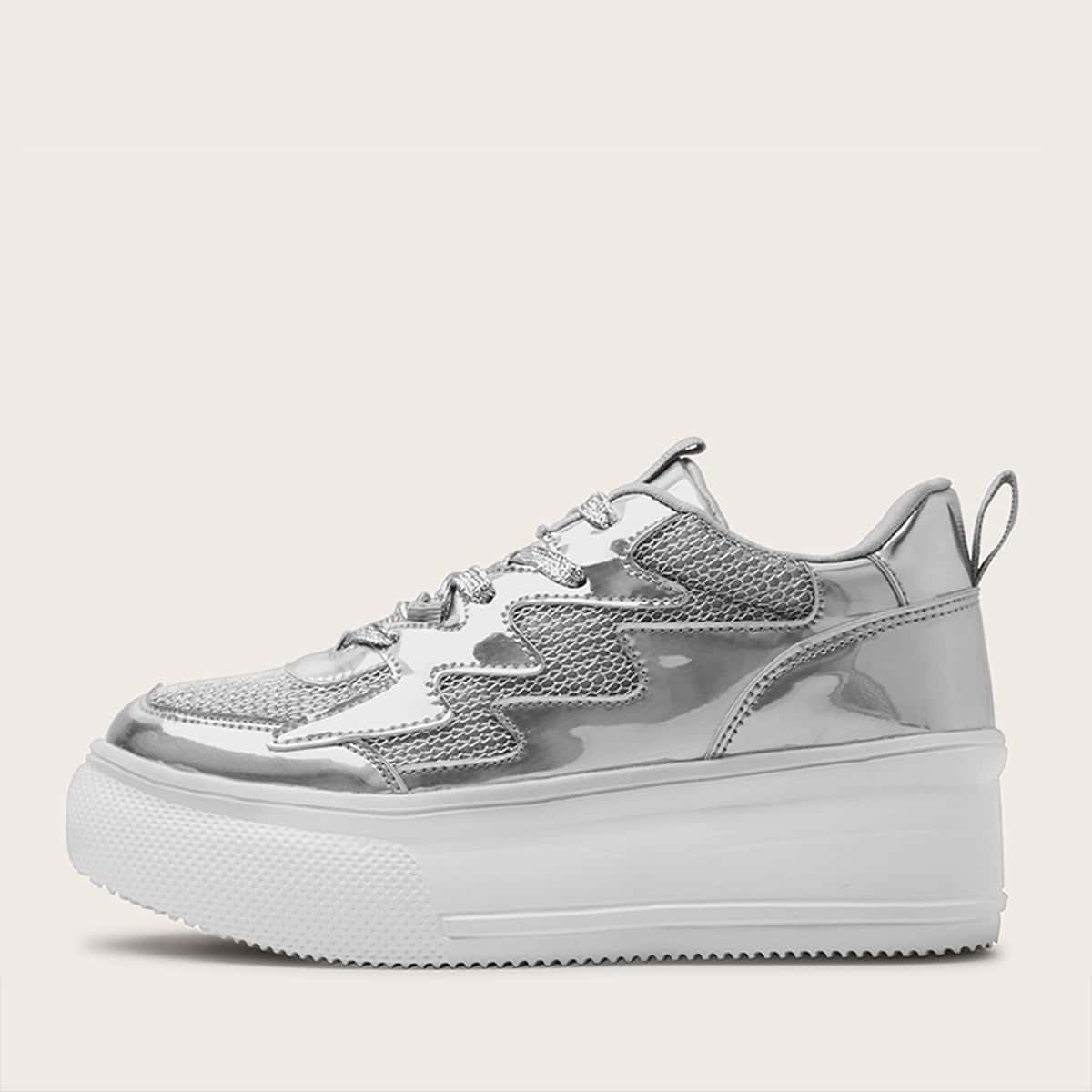 

Lace-up Front Chunky Sneakers, Silver