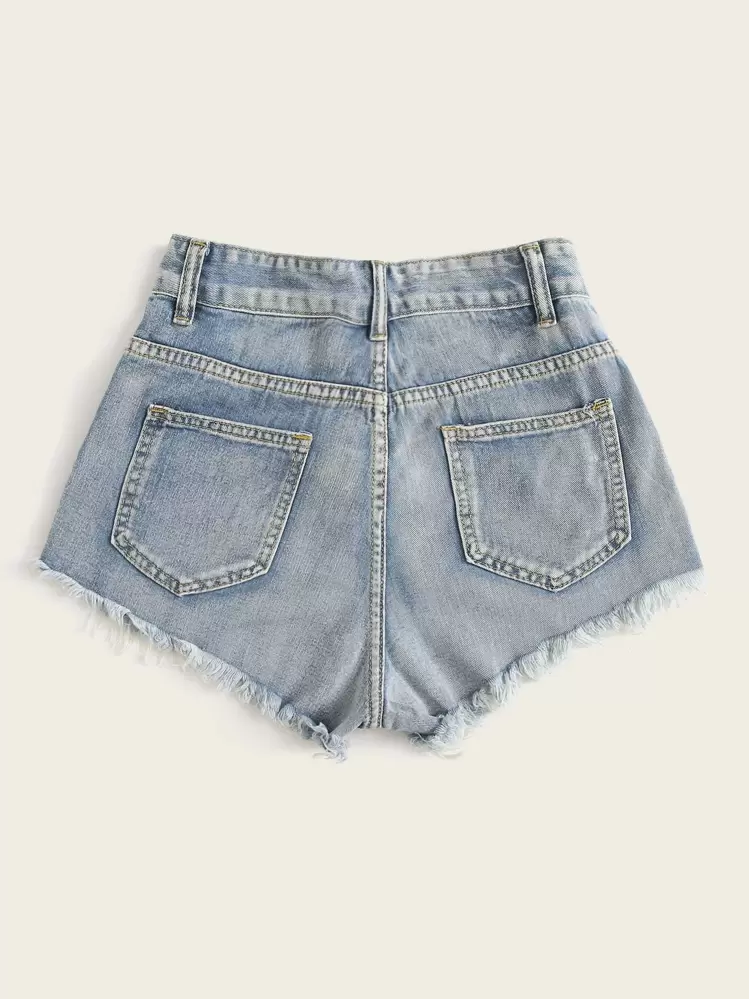 Breezaya Shorts mezclilla rotos bajo crudo - Lavado ligero - Añade 2