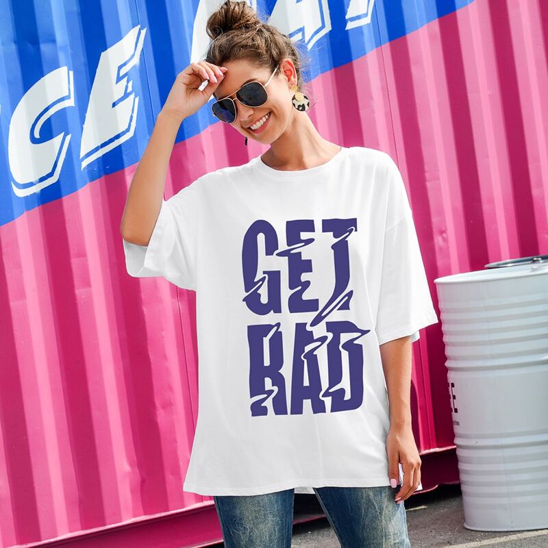 

Letter Print Drop Shoulder Oversized Tee, White