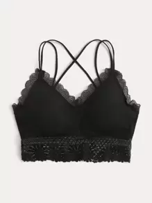 Floral Lace Crisscross Bralette Lingerie - Black - View 3
