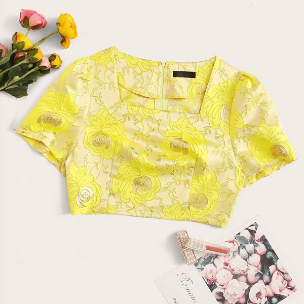 

Floral Jacquard Crop Top, Yellow