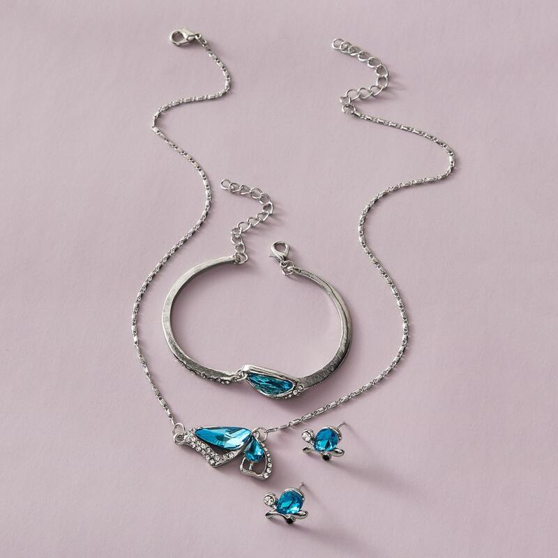 

4pcs Rhinestone Engraved Butterfly Decor Jewelry Set