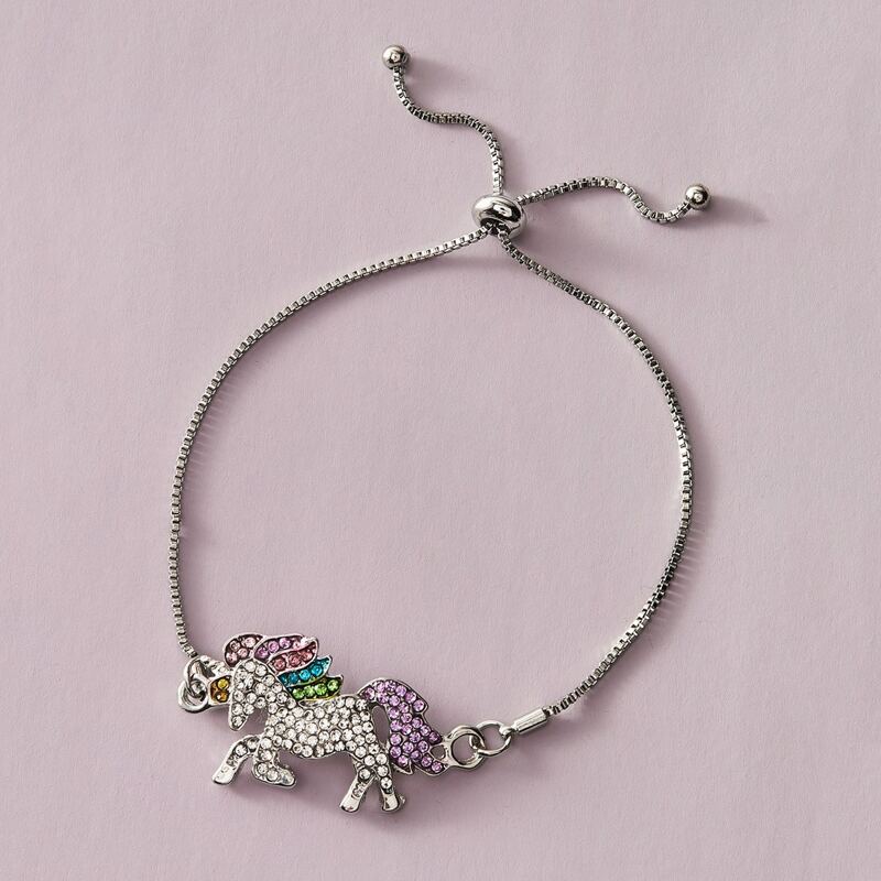 

1pc Rhinestone Engraved Unicorn Decor Bracelet, Silver