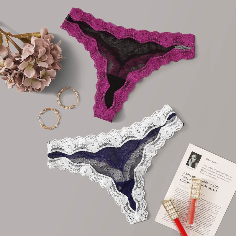 

2pack Lace Trim Mesh Panty Set, Multicolor