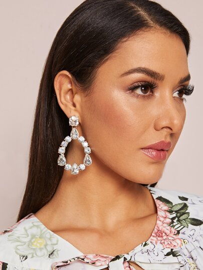 1pair Rhinestone Engraved Geometric Drop Earrings