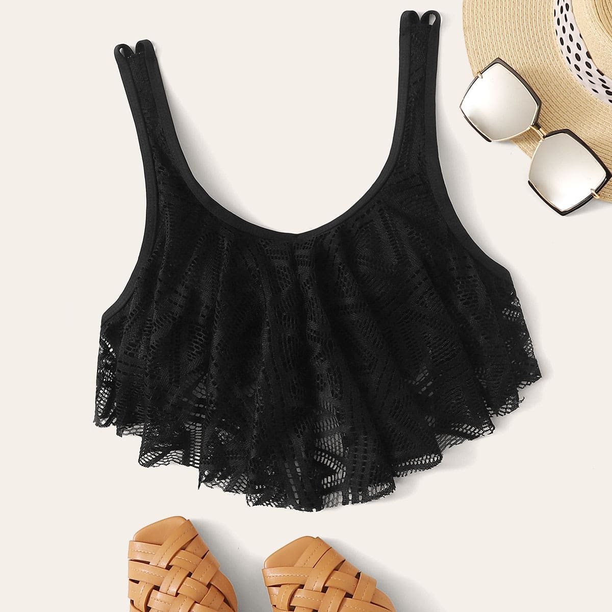 

Hollow Out Bow Tie Bikini Top, Black