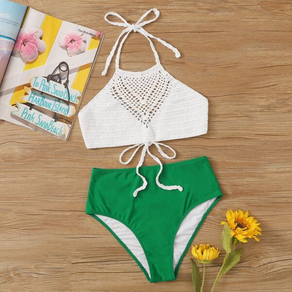 

Бикини вязаное крючком с высокой талией, Многоцветный