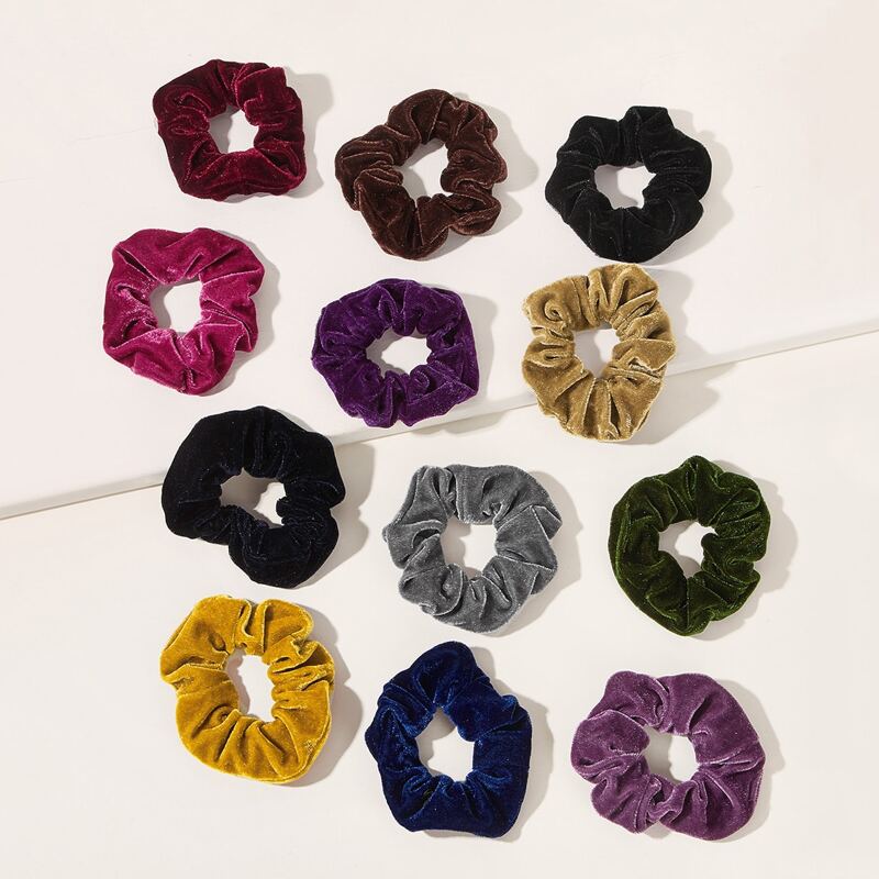 

12pack Solid Velvet Scrunchie, Multicolor